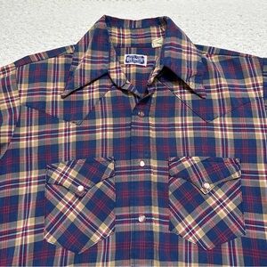 Vintage Big Smith Union Made Blue Plaid Western Snap Shirt Men’s Size 15 1/2